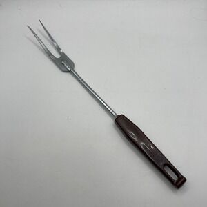 Sunnex Vintage Carving Fork Chrome Plated Brown Handle Made in Hong Kong 12.5"